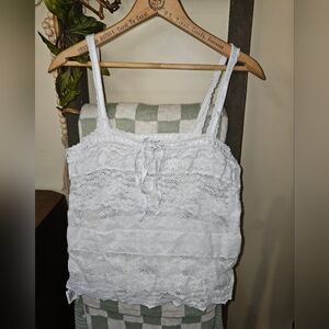 American Eagle Outfitters White Lace Tank Top Medium Camisole Floral See Through